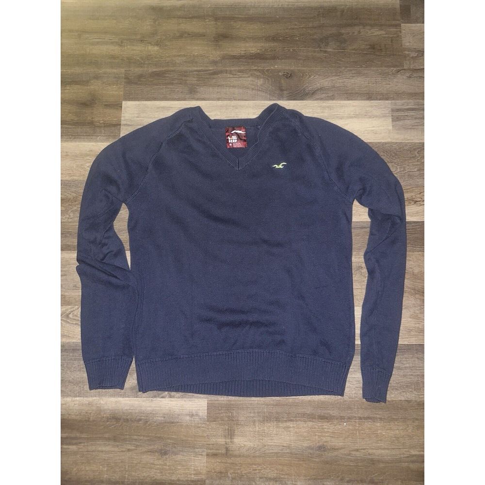 Hollister Sweater Adult Navy Blue Neck Pullover Logo Mens M Crewneck Preppy